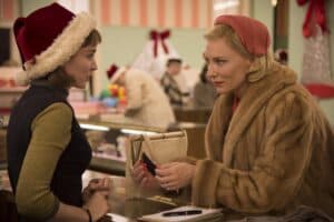Rooney Mara and Cate Blanchett in Carol, an unconventional Christmas movie