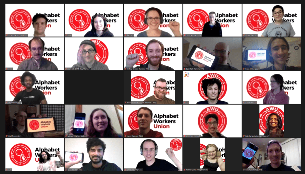 Alphabet Workers Union Zoom meeting