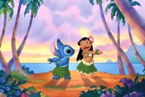 Lilo and Stitch dance together.