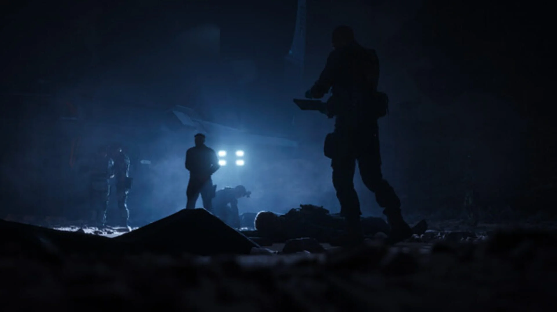 Character close-up in MindsEye with moody lighting and detailed facial animation
