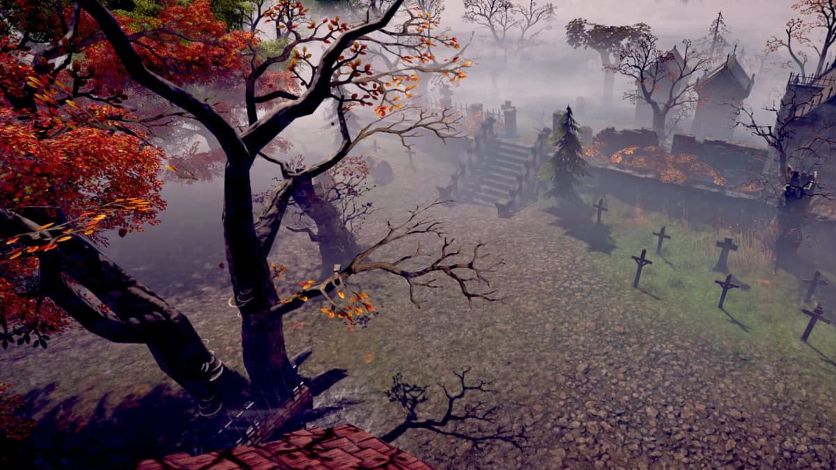 Isometric view of dark, candle-lit study with arcane symbols