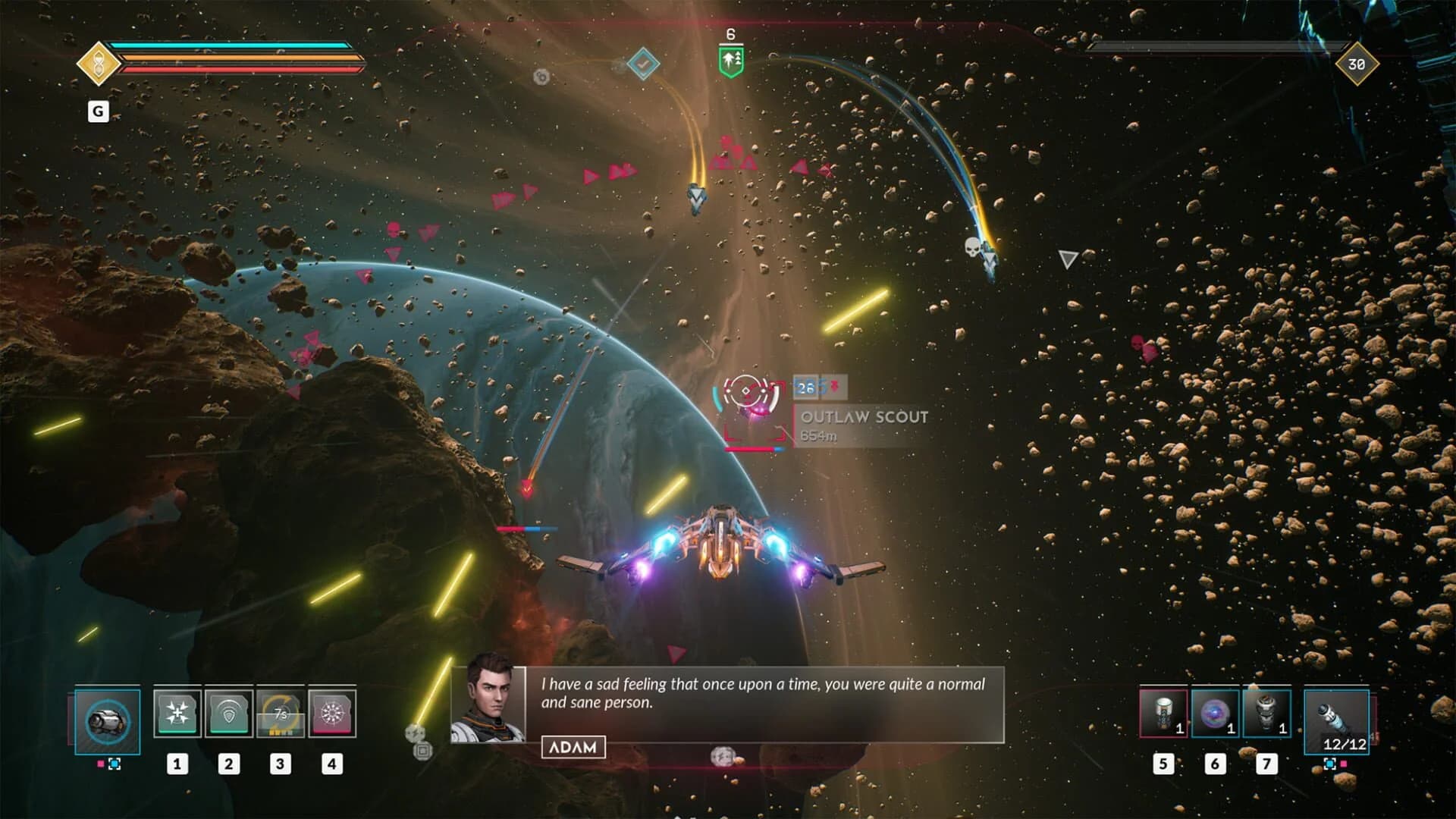 Everspace 2's new Okkar Wraith ship in combat