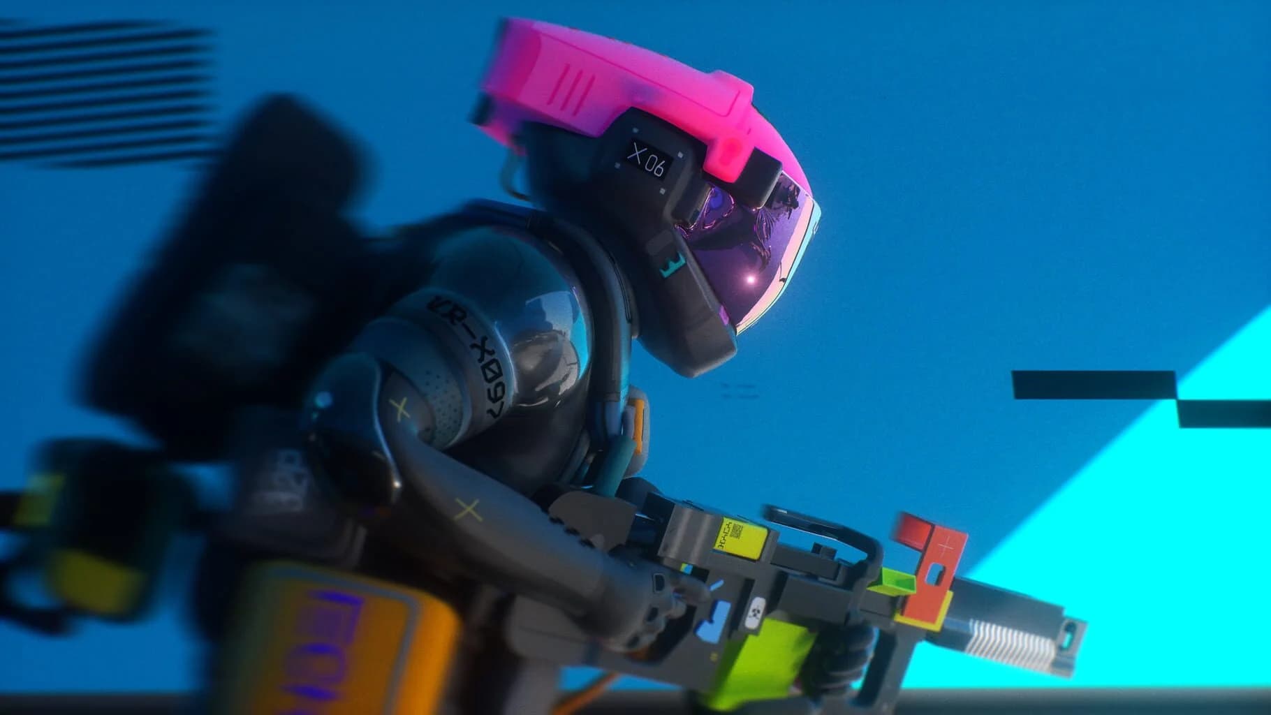 Marathon in-game screenshot with abstract digital fragments reminiscent of Antireal's art.