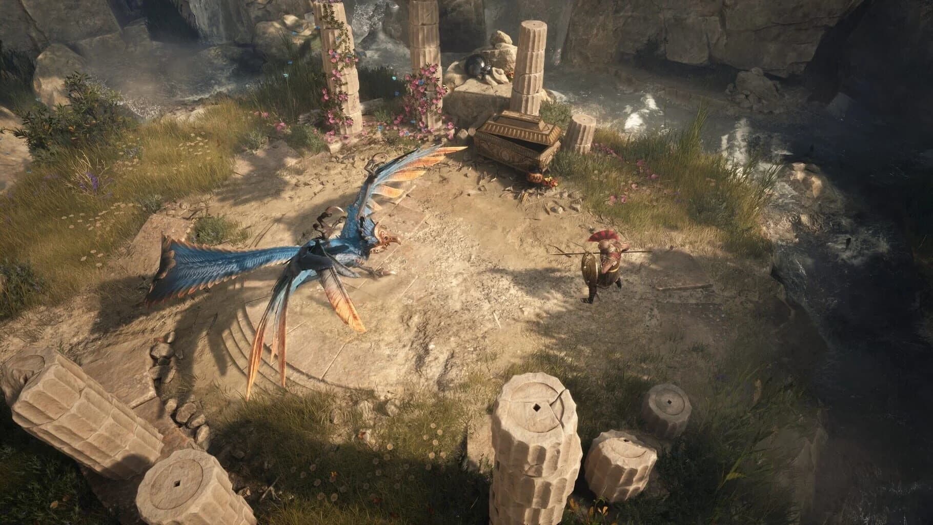 Titan Quest 2 character traverses a sunlit ancient Greek village