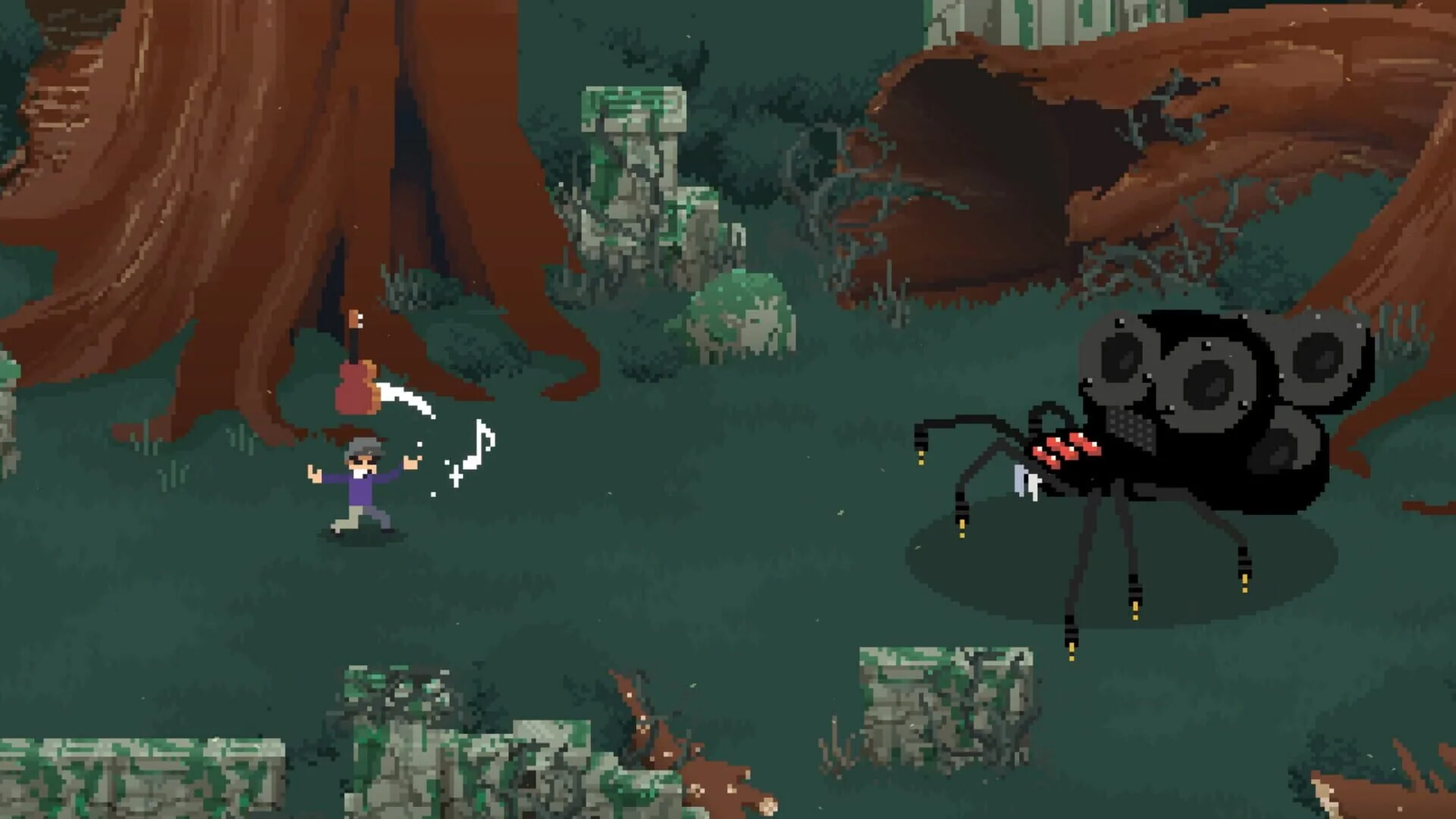 Pixel art overworld in Fretless - The Wrath of Riffson