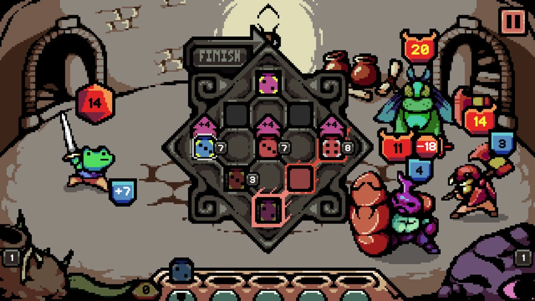 Pixel-art boss encounter in Die in the Dungeon