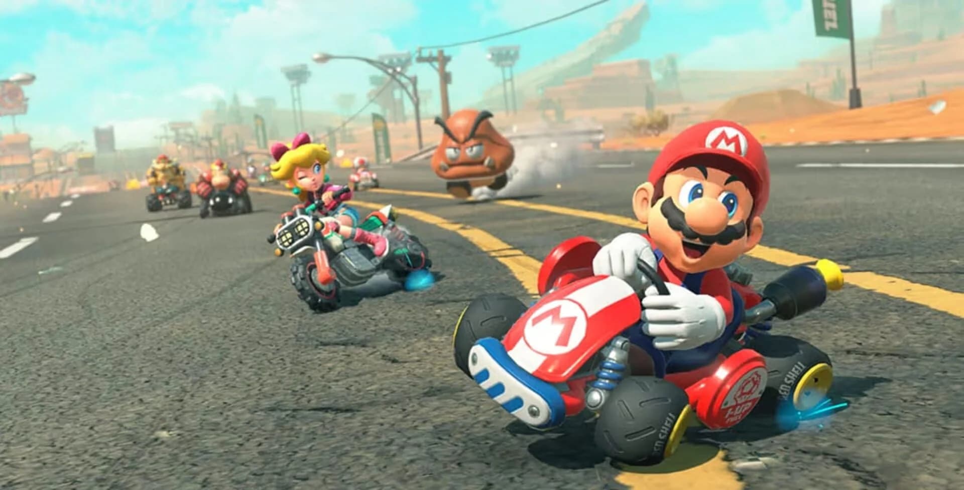 Mario Kart World four-player split-screen gameplay