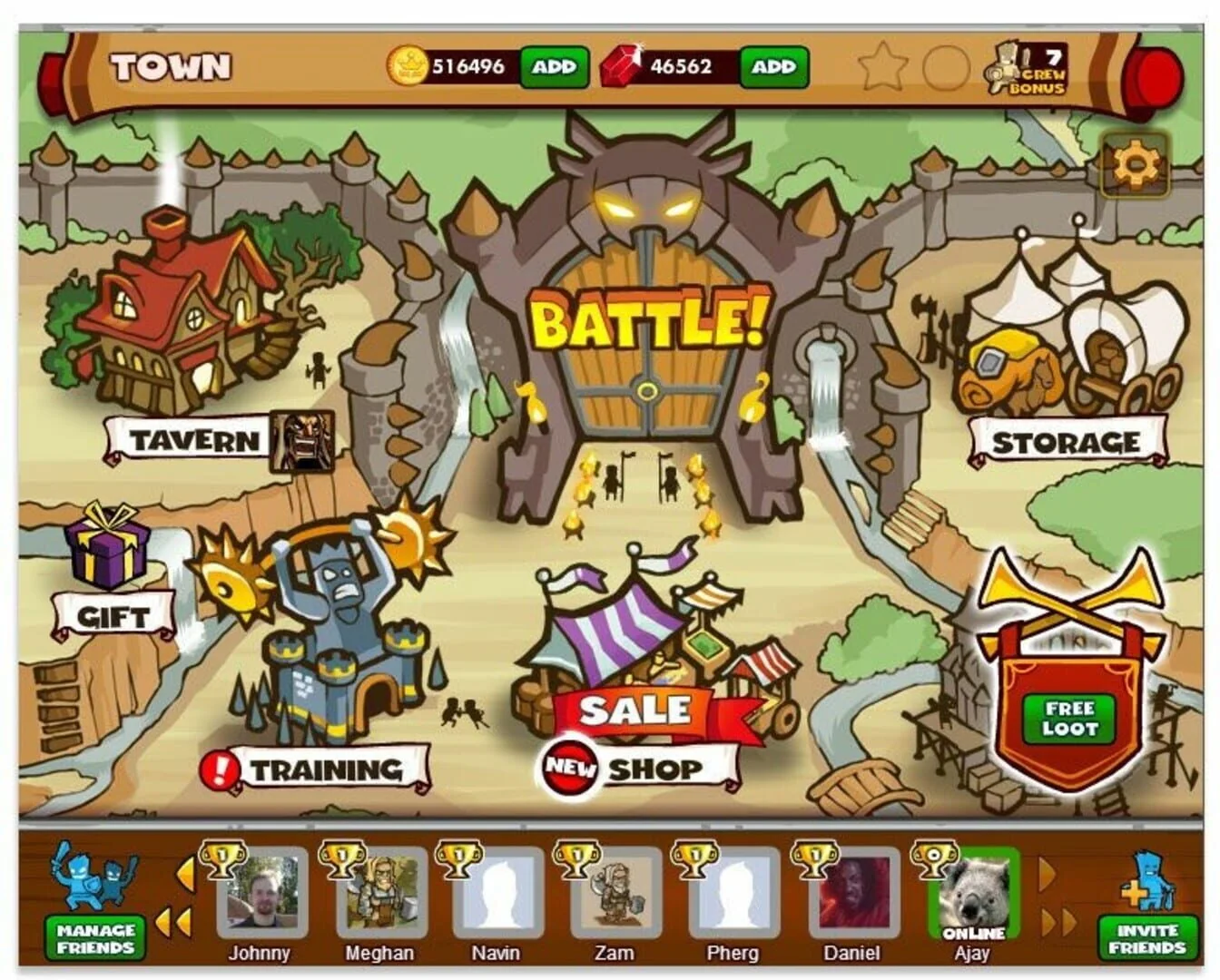 Gameplay screenshot: player characters dodging traps and battling hordes of monsters in a shifting dungeon