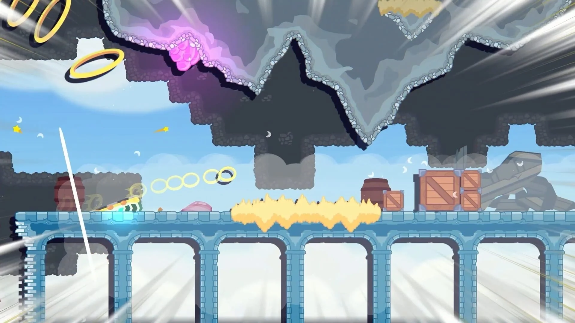 Aureole Wings of Hope – pixel art angel characters navigating an enemy-filled stage