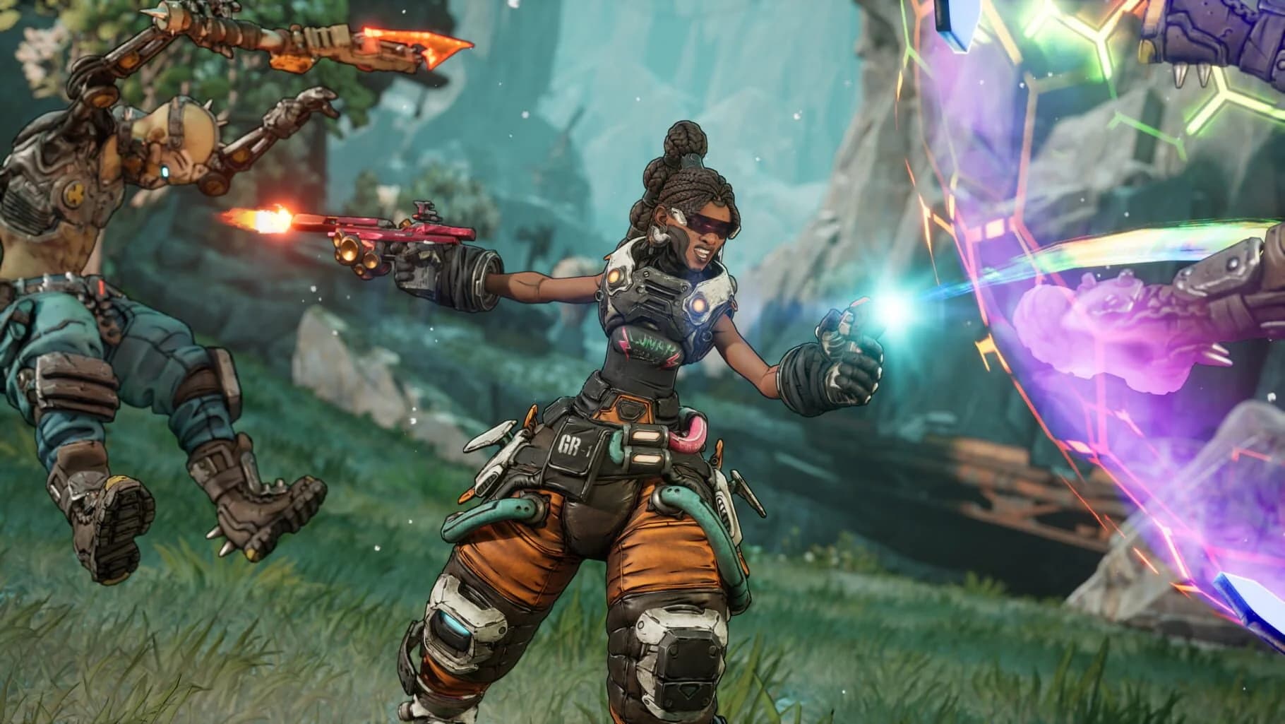 Borderlands 4 character using a wild new weapon in combat