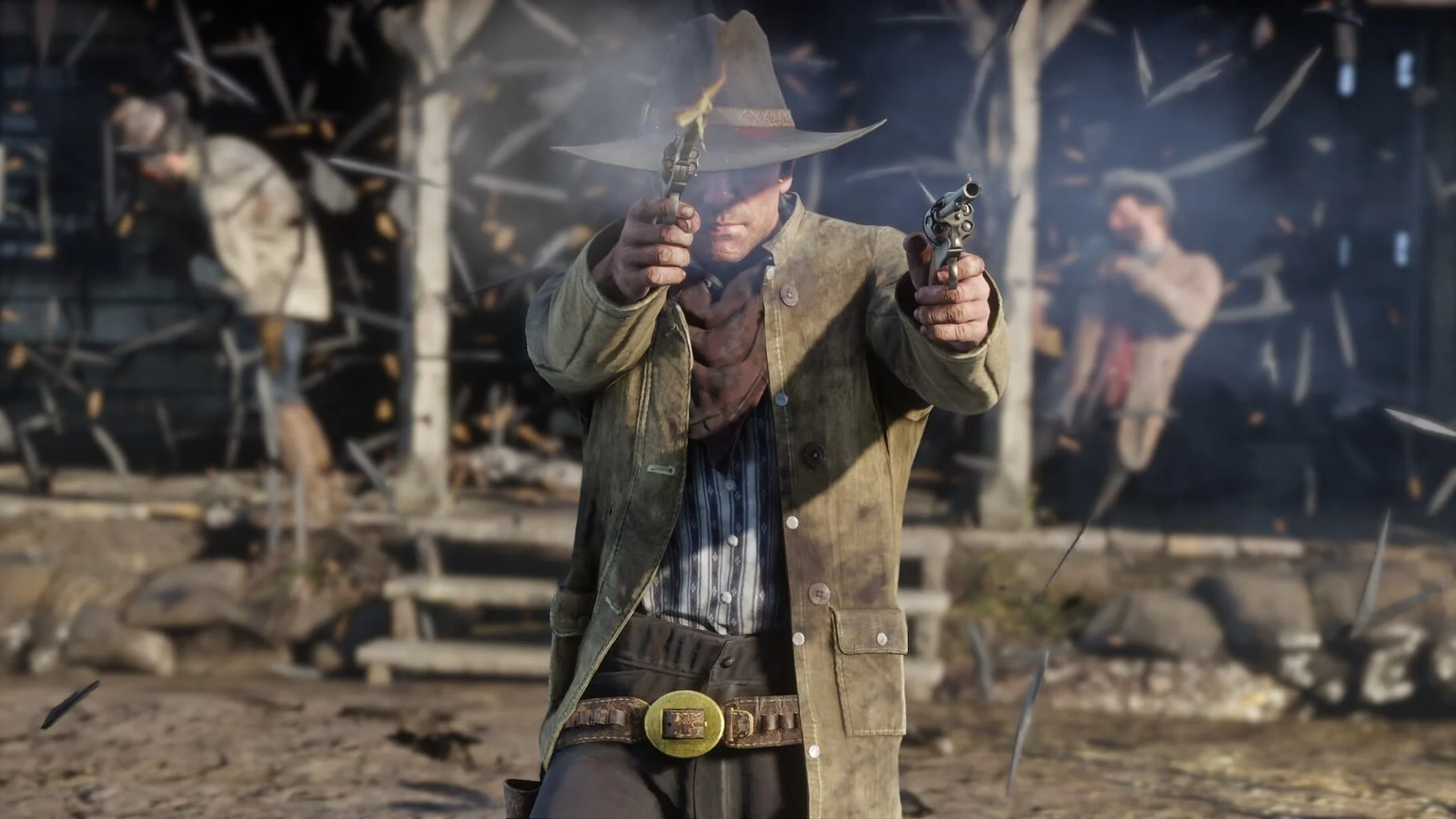Cinematic shootout scene in Red Dead Redemption 2