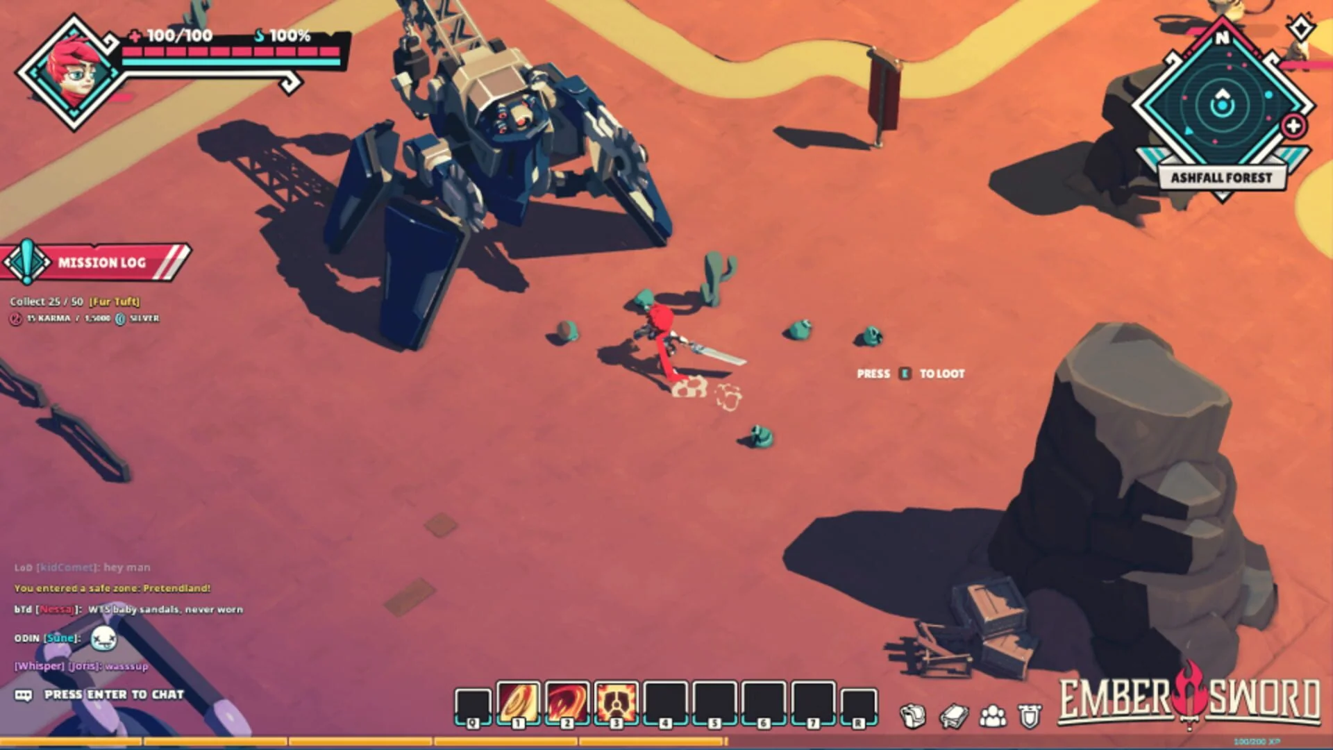 A bustling Ember Sword market square with players and NPCs