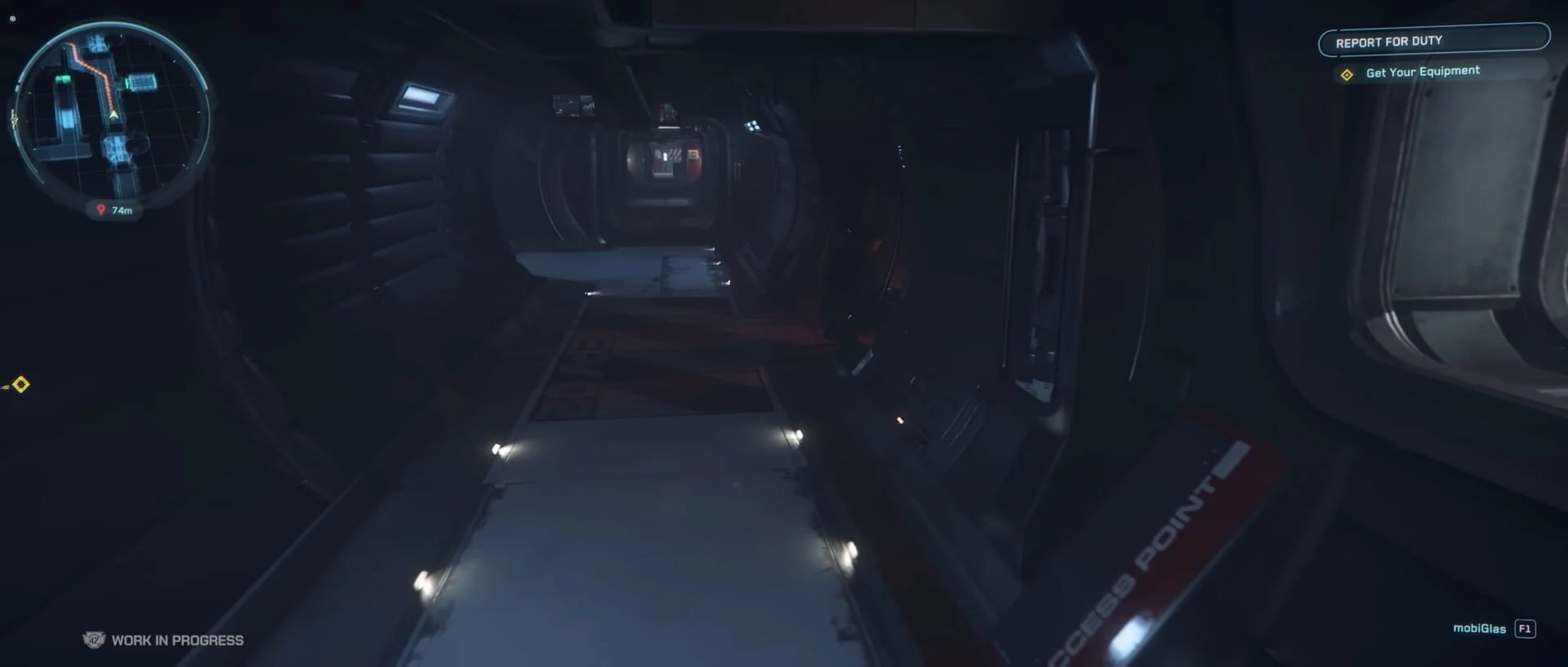 Action sequence with multiple characters in a futuristic corridor, Squadron 42