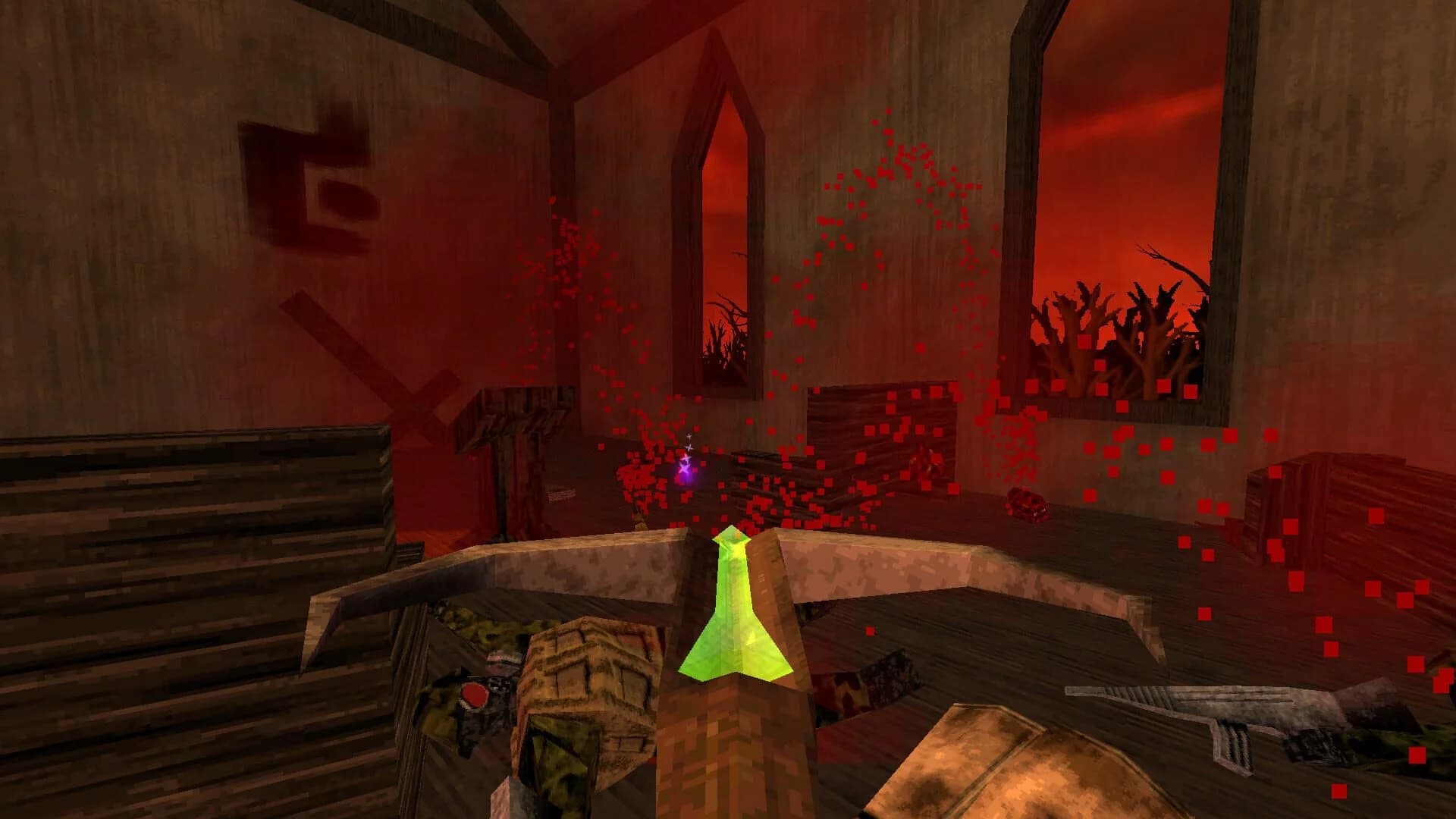 Dusk’s protagonist facing a surreal, nightmare enemy