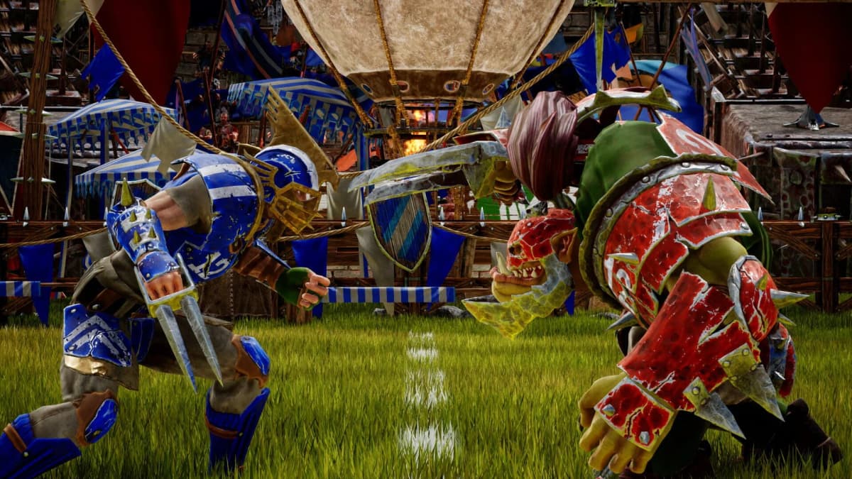 Blood Bowl 3: In-game shot showing the brutal aftermath of a Khorne blitz.