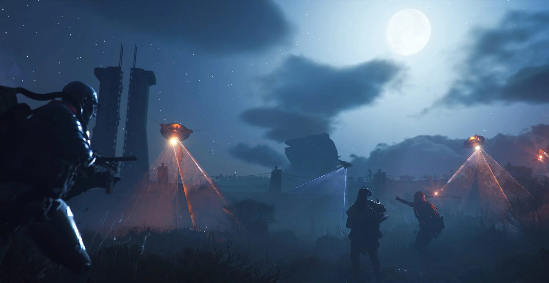 Players scavenging for loot in Arc Raiders' vast open world