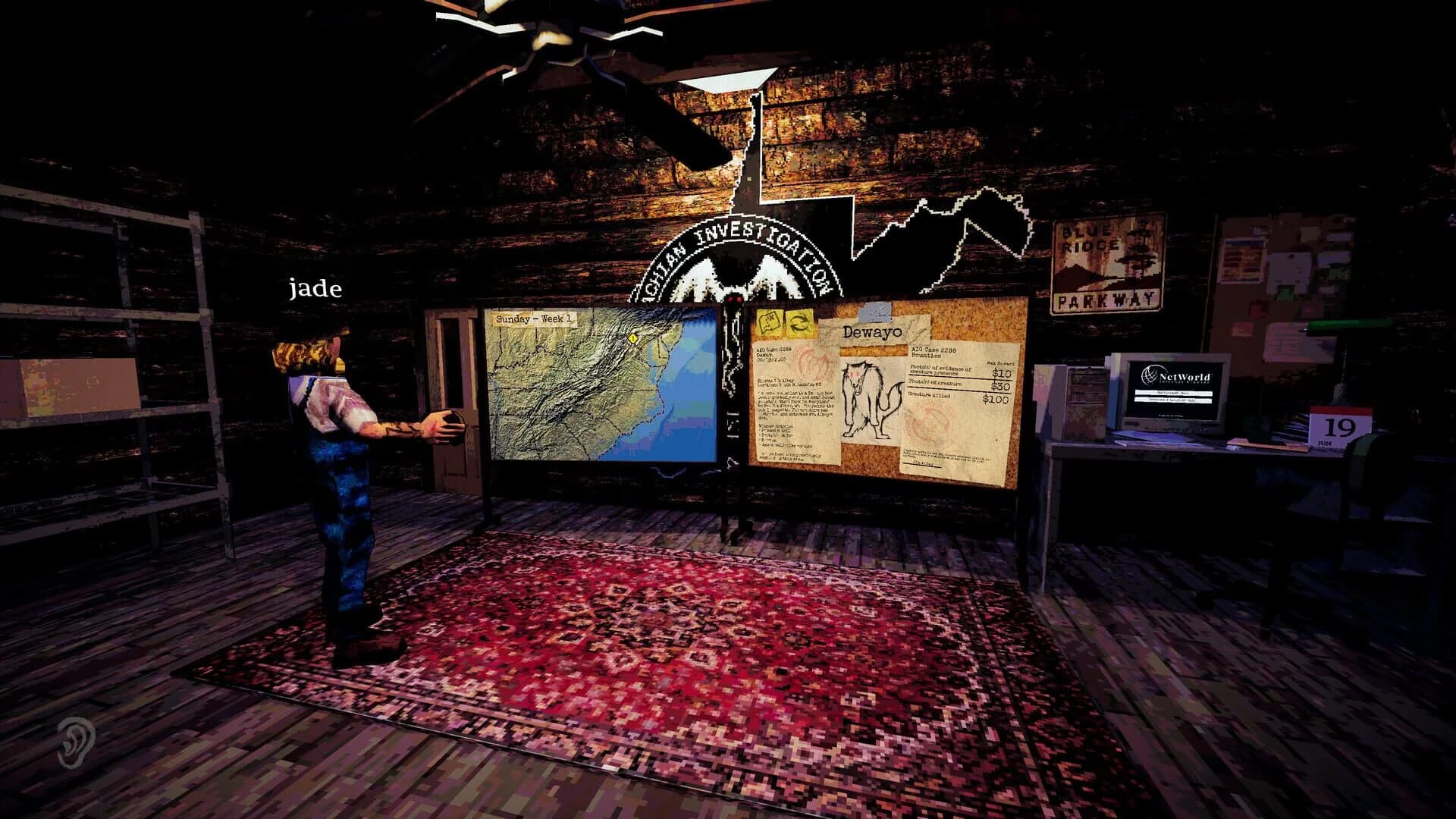 Player using old-school equipment to hunt for cryptids in Blue Ridge Hunting.