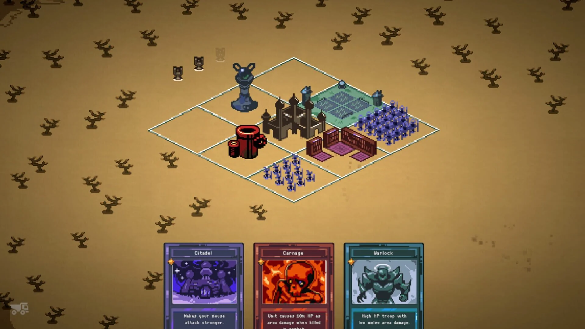 A massive on-screen battle in 9 Kings, with castles, units, and explosions.