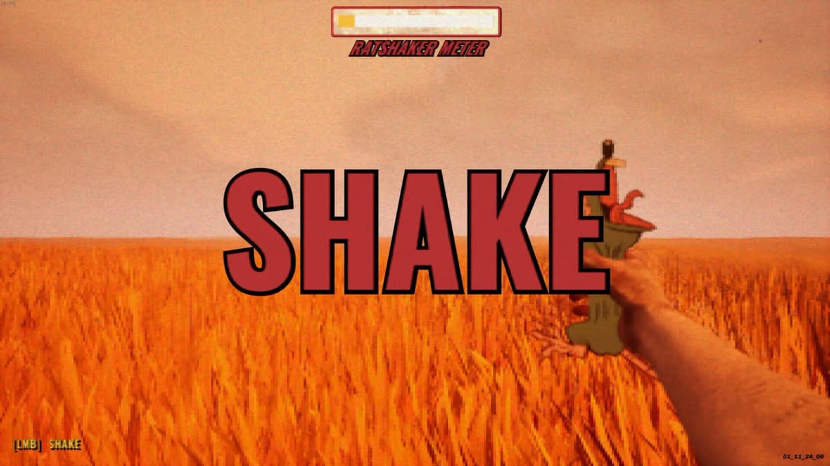 A close-up of a rat being shaken in-game, highlighting the game's detailed RAT Physics