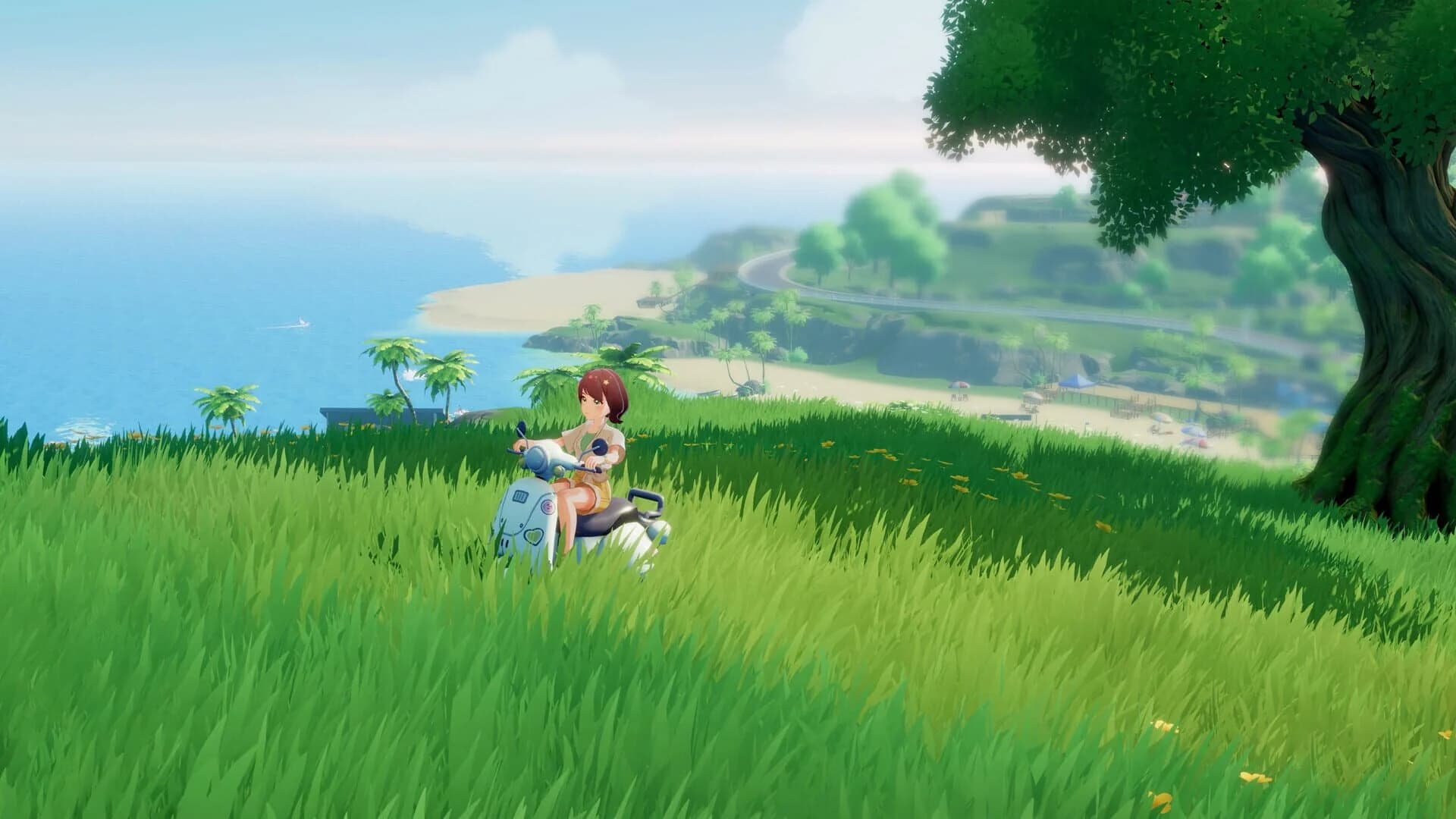 Character interacting with mentor NPC in village center