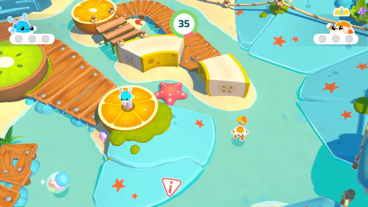 Stylized characters mid-chase on a vibrant, trap-filled map