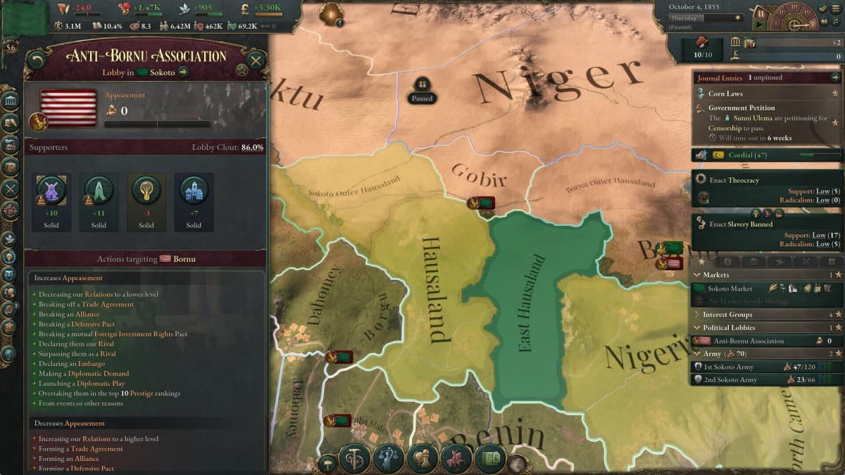Screenshot from Victoria 3: Sphere of Influence