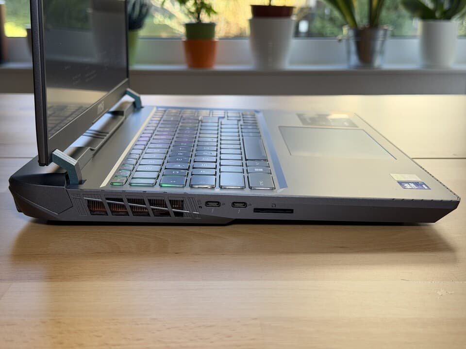 MSI Vector 16 HX gaming laptop keyboard with RGB lighting and transparent WASD keys