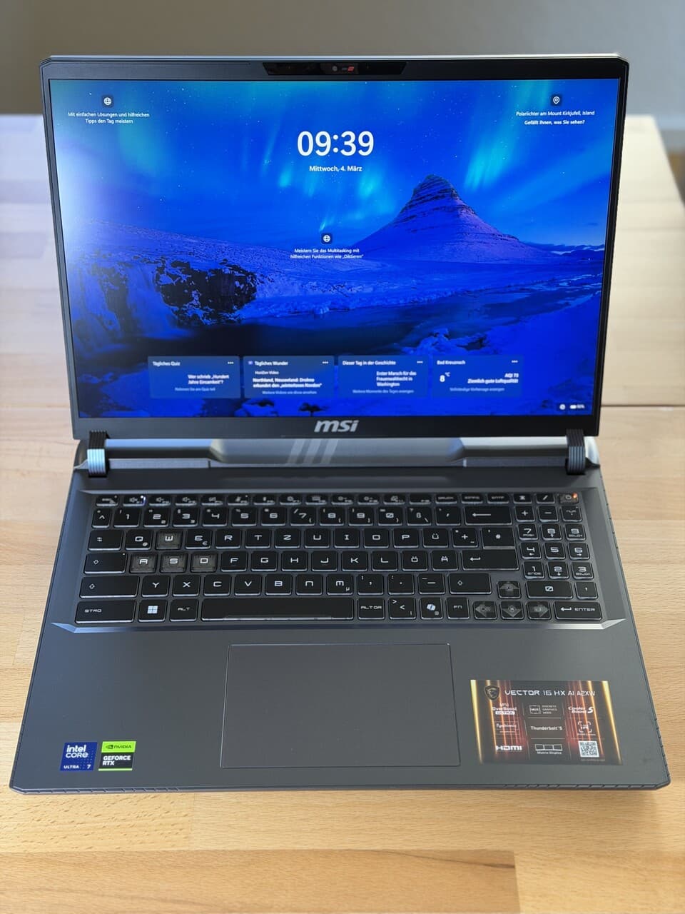 MSI Vector 16 HX gaming laptop side view showing ports