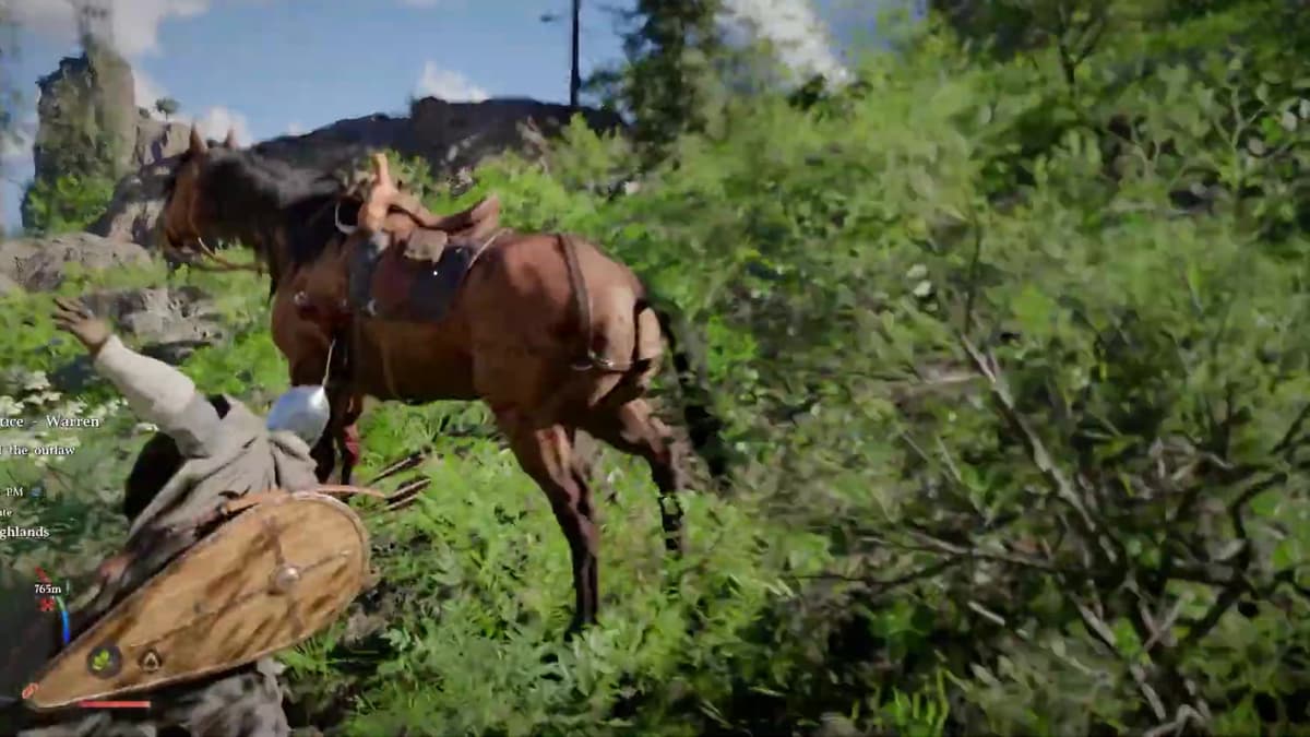 Crimson Desert player using Healing Force Palm to heal a horse in the field