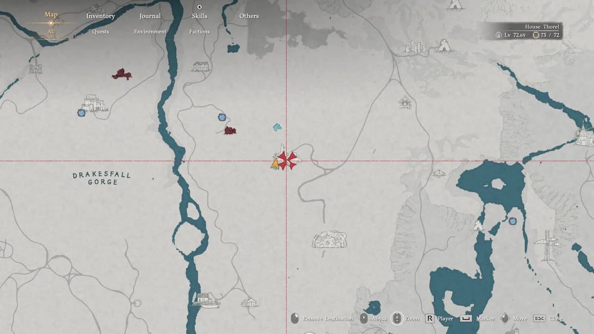 Crimson Desert map showing the Sanctum of Expiation location in Demeniss, east of Drakesfall Gorge