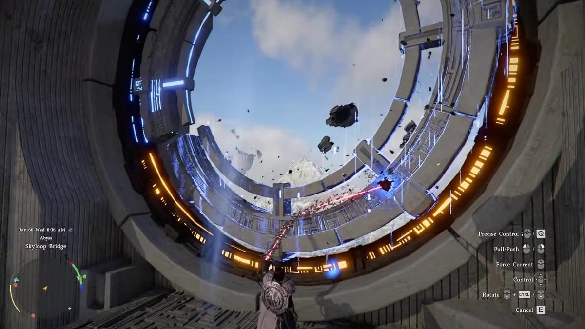 Repairing a broken ring in Crimson Desert's Skyloop Bridge by slotting floating debris with Axiom Force
