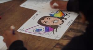 Children's artwork on Meg Myers' running up that hill
