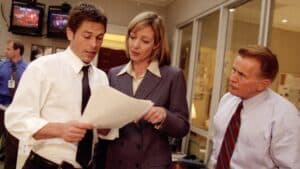 Rob Lowe, Allison Janney and Martin Sheen in The West Wing