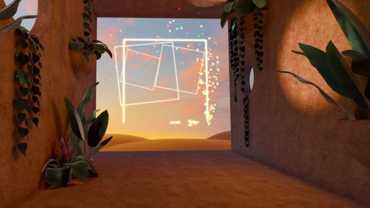 A shadowy figure approaches the protagonist in a stylized, atmospheric corridor