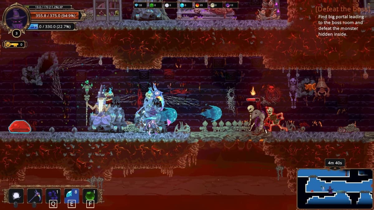 An Amazing Wizard spell selection menu, showing different spell icons and fusion options