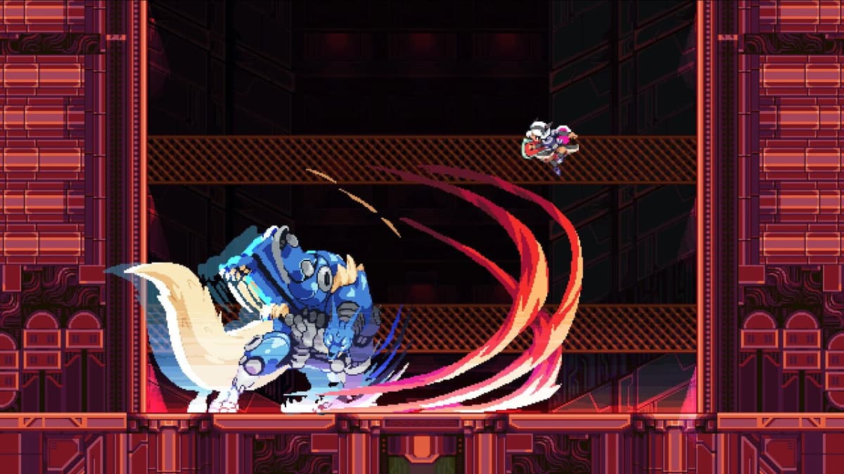 Combat scene featuring Instrument weapons: character countering an enemy in mid-air