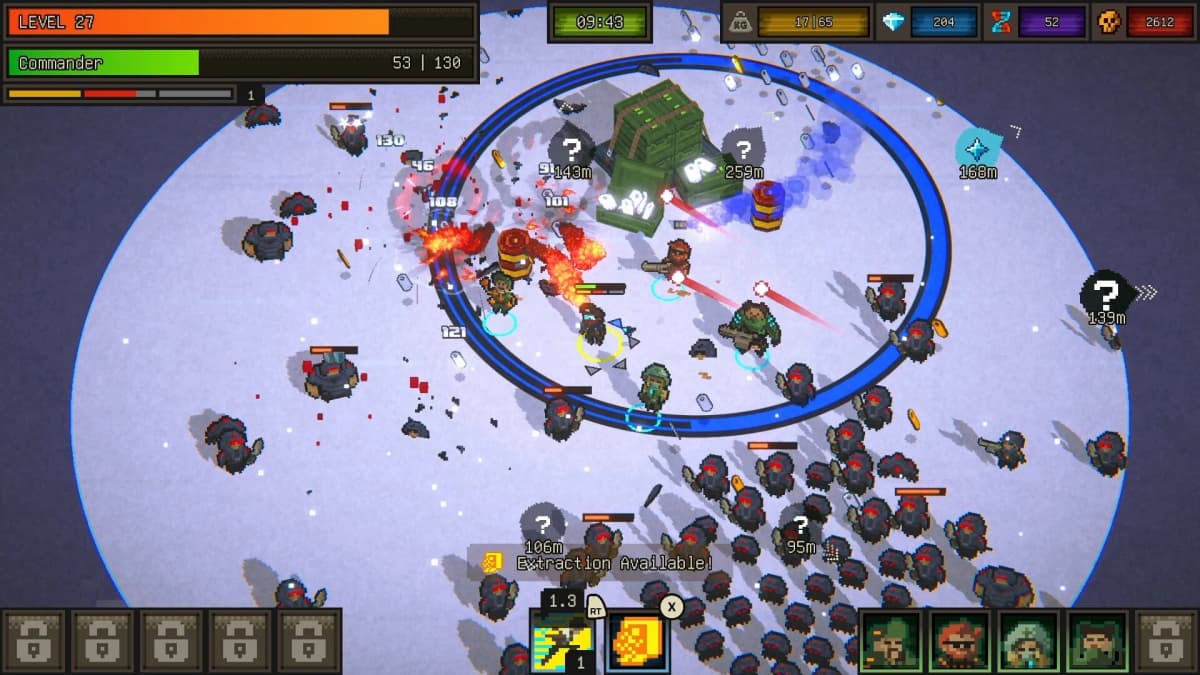 Action-packed firefight as the player’s squad attempts extraction in Survivor Mercs.