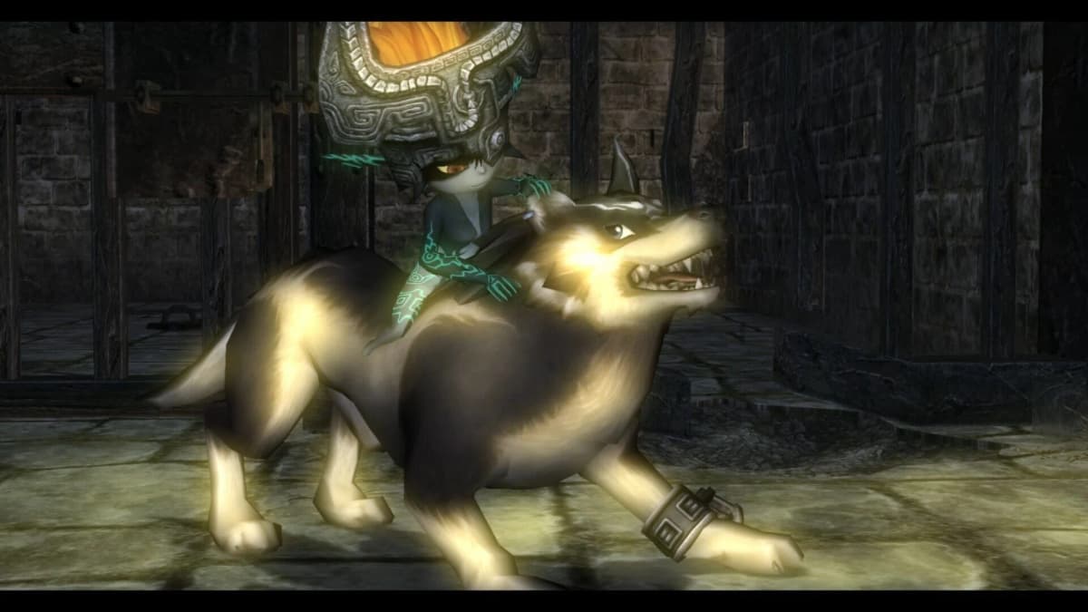 Link battling enemies with his wolf transformation in Twilight Princess HD