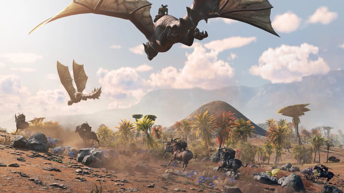 Players riding dragons above a fantastical landscape in Light No Fire