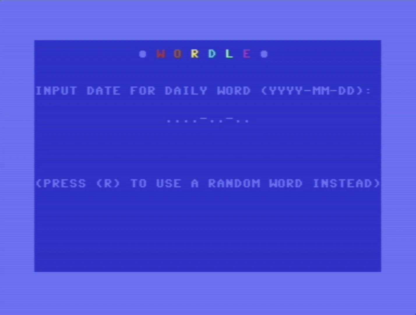 Screenshot from Wordle for Commodore 64