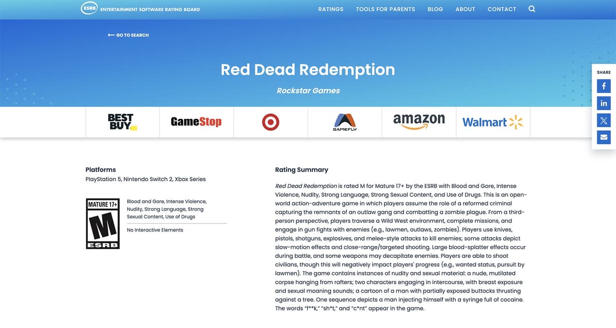 I just saw ESRB list Red Dead Redemption for PS5, Xbox Series and “Switch 2”—here’s what that