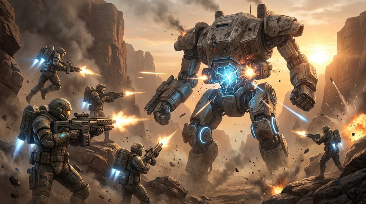 Co-op squad engaging the Sentinel and targeting its exposed core.