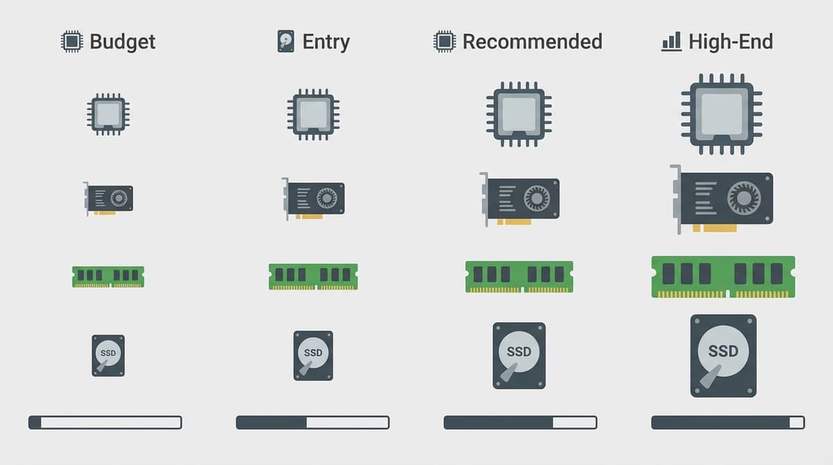 Tiered PC build comparison for different performance targets.