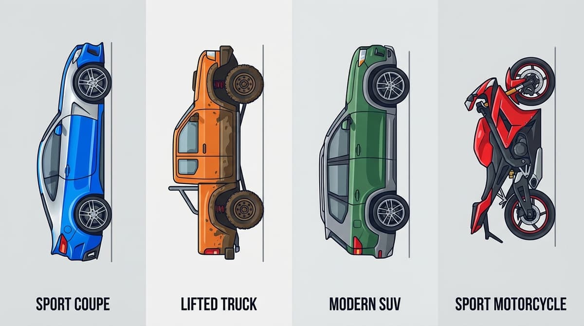 Visual comparison of key vehicle types available in GTA 6.