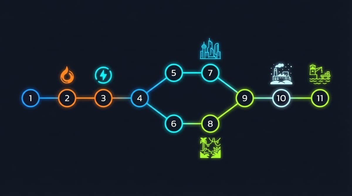 Visual overview of an 11-mission campaign structure.