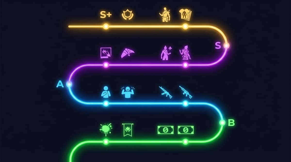 Abstract visualization of battle pass progression and tier ranking.