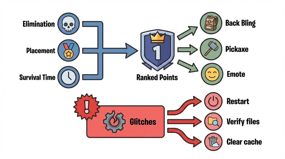 How ranked performance converts into points, rewards, and where glitches occur.