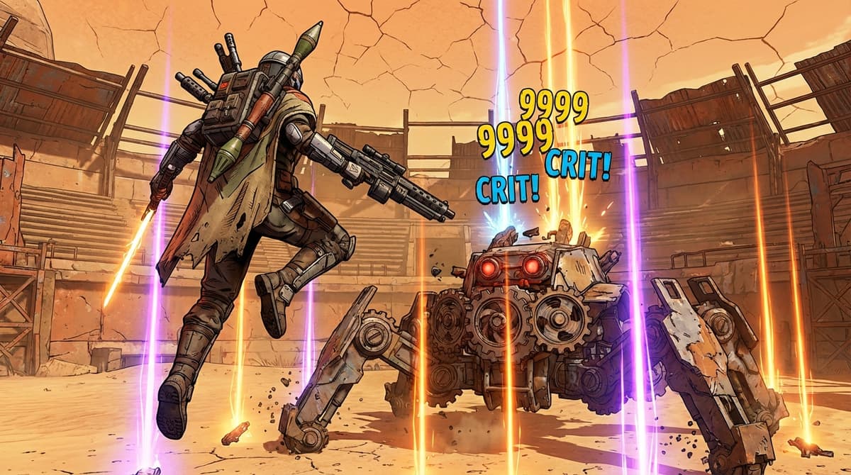 Boss encounter illustrating legendary weapon farming.