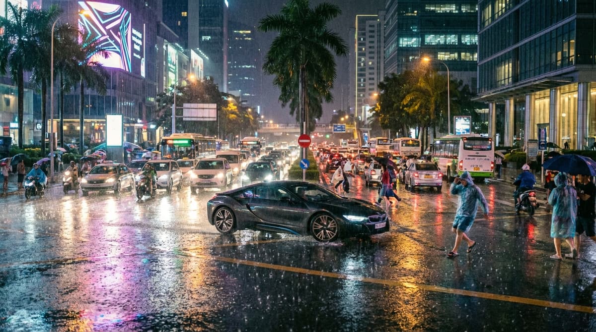 Illustration of next-gen open-world gameplay in a dense, reactive tropical city.