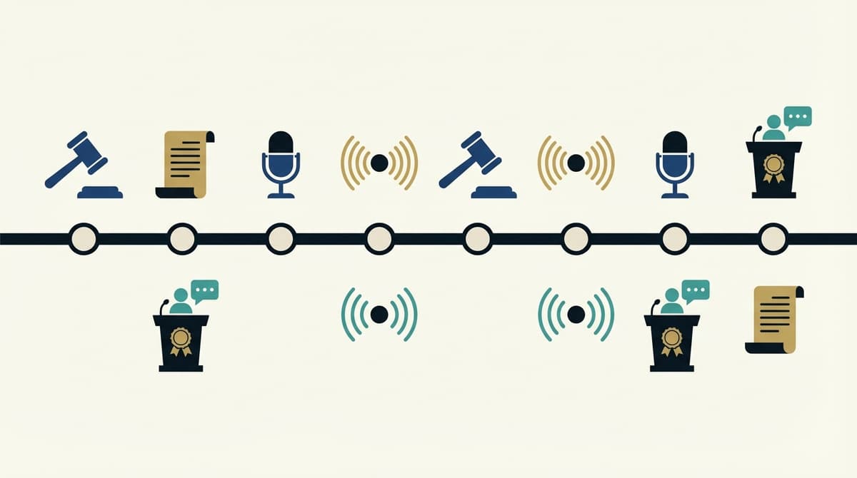 Diagram visualizing key milestones in the investigation over time.